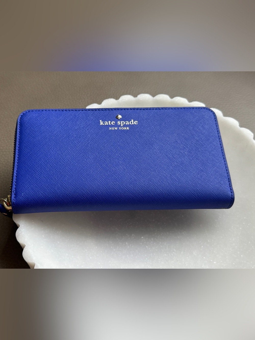 kate spade Royal Blue Saffiano Leather Wallet with Gold Logo